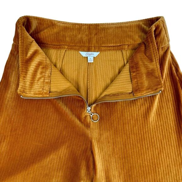 Candies Women Velour Pant Small Brown Wide Leg Crop Stretch Y2K 70s Boho Zipper - Picture 7 of 16